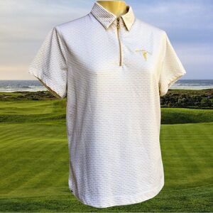 Tail Tech GOLF Spanish Bay Quarter Zip Gold Striped Polo Top
